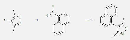 1-Naphthaleneboronic acid can react with 4-iodo-3,5-dimethyl-isoxazole to get 4-(1-naphthyl)-3,5-dimethylisoxazole